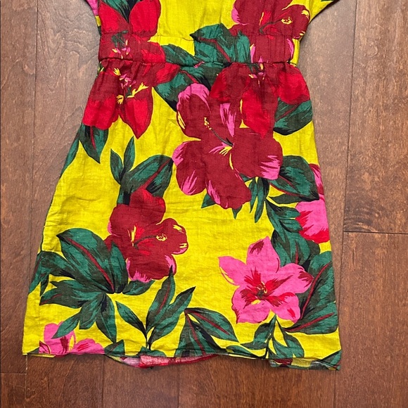Zara Vibrant Chartreuse Hibiscus Floral Linen Mini Dress, Size XS - Picture 15 of 16